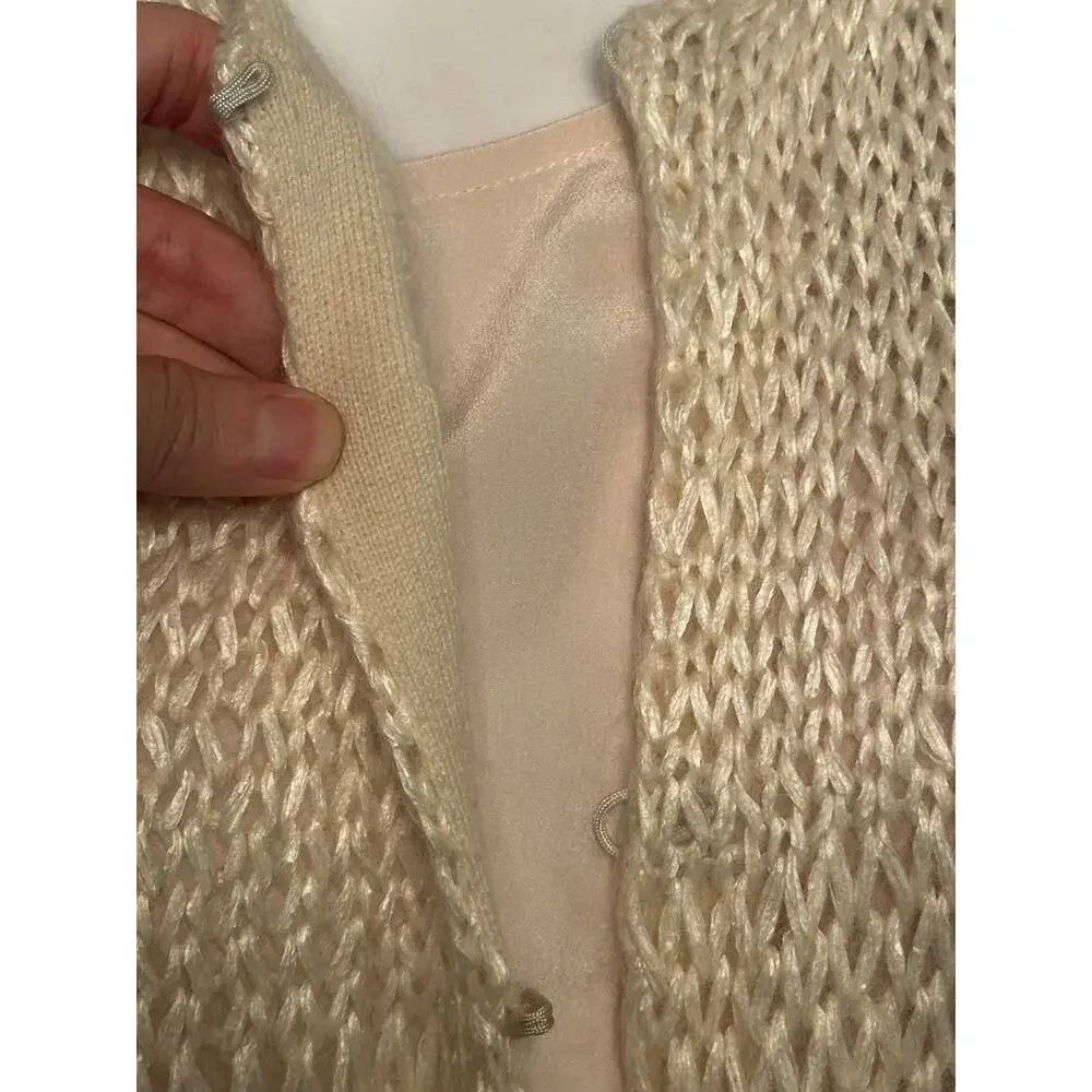 rare The Row Frayed Knit Duster Cardigan XS Cream Silk Cashmere Mohair Authentic